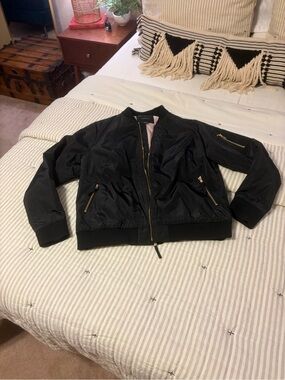 Lane Bryant Black Women's Bomber Jacket with Gold Hardware